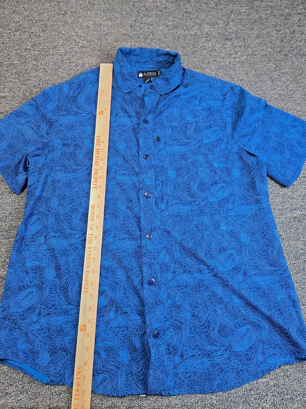 Alaskan Hardgear Mens Button Down Shirt Large Blue Map Pattern